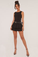 Black Pleated Belt Detail Mini Dress - Bobbie