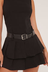 Black Pleated Belt Detail Mini Dress - Bobbie