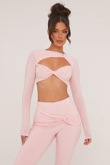 Pink Twist Detail Cropped Top & Wide Leg Trousers - Matilda