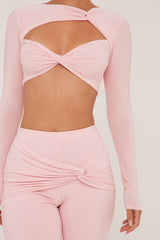 Pink Twist Detail Cropped Top & Wide Leg Trousers - Matilda