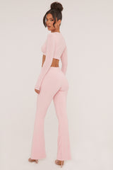 Pink Twist Detail Cropped Top & Wide Leg Trousers - Matilda