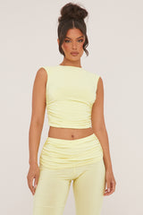 Yellow Ruched Cropped Top & Trousers Co-ord Set - Edie