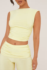 Yellow Ruched Cropped Top & Trousers Co-ord Set - Edie
