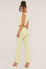 Yellow Ruched Cropped Top & Trousers Co-ord Set - Edie