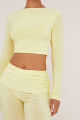 Yellow Round Neck Cropped Top & Wide Leg Trousers Co-ord Set - Zoe