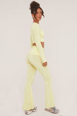 Yellow Round Neck Cropped Top & Wide Leg Trousers Co-ord Set - Zoe