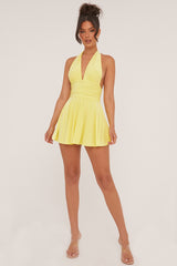 Yellow Halter Plunge Neck Mini Dress - Pippa