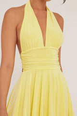 Yellow Halter Plunge Neck Mini Dress - Pippa