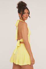 Yellow Halter Plunge Neck Mini Dress - Pippa