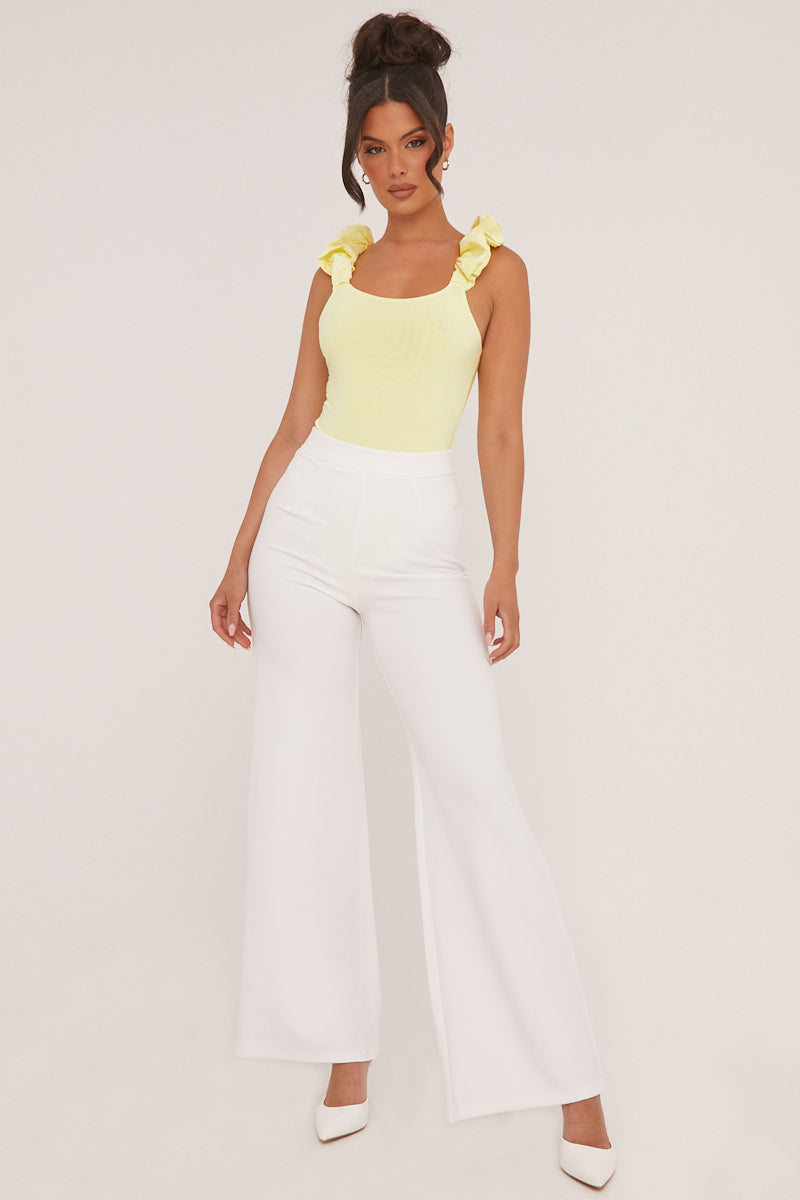 Yellow Frill Straps Square Neck Bodysuit - Olivia