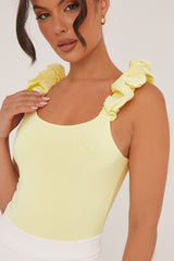 Yellow Frill Straps Square Neck Bodysuit - Olivia