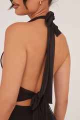 Black Halter Plunge Neck Mini Dress - Pippa