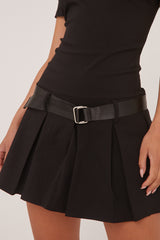 Black Pleated Hem Belt Detail Mini Dress - Millie