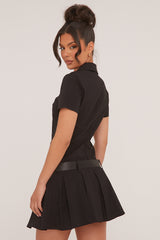 Black Pleated Hem Belt Detail Mini Dress - Millie