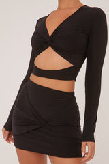 Black Twist Detail Cut Out Front Cropped Top - Ava