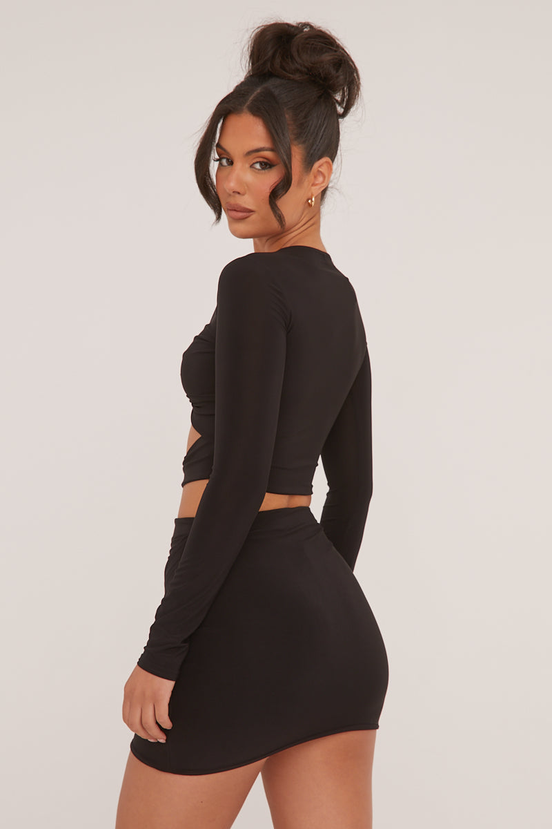 Black Twist Detail Cut Out Front Cropped Top - Ava
