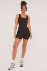 Black Rib Knit Racer Back Unitard - Lexi