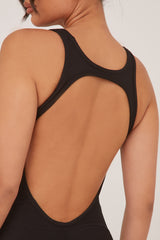Black Rib Knit Racer Back Unitard - Lexi