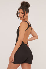 Black Rib Knit Racer Back Unitard - Lexi