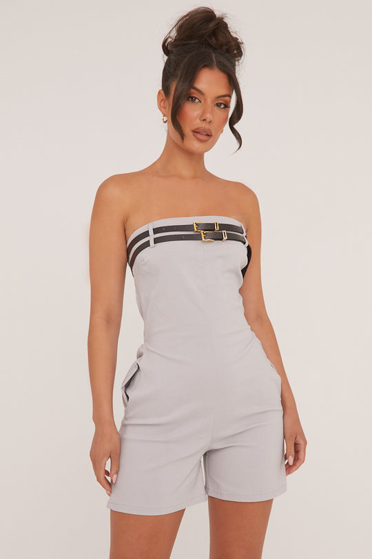 Grey Bandeau Belt Detail Playsuit - Dolly