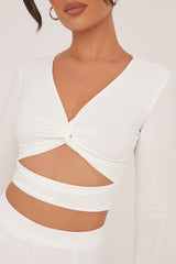 White Twist Detail Cut Out Front Cropped Top - Ava