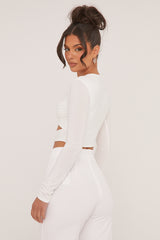 White Twist Detail Cut Out Front Cropped Top - Ava