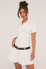 Cream Pleated Hem Belt Detail Mini Dress - Millie