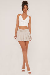 Stone Pleated Belt Detail Micro Mini Skirt - Violet