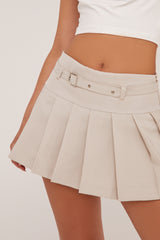 Stone Pleated Belt Detail Micro Mini Skirt - Violet