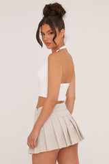 Stone Pleated Belt Detail Micro Mini Skirt - Violet