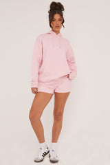 Pink Oversized Hoodie & Shorts Loungewear Co-ord Set - Niva