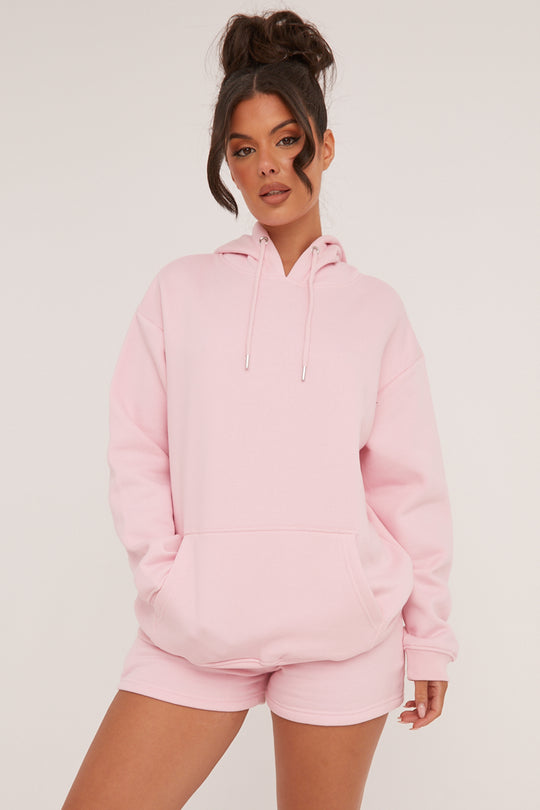 Pink Oversized Hoodie & Shorts Loungewear Co-ord Set - Niva