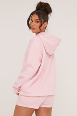 Pink Oversized Hoodie & Shorts Loungewear Co-ord Set - Niva