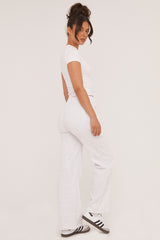 Light Grey Seam Detail Straight Leg Lounge Trousers - Adora