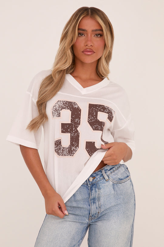 White Oversized Varsity Football Jersey T-shirt - Beatrix