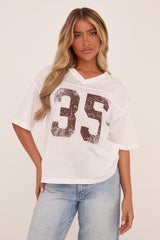 White Oversized Varsity Football Jersey T-shirt - Beatrix