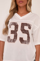 White Oversized Varsity Football Jersey T-shirt - Beatrix