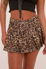 Brown Leopard Print Pleated Belt Detail Micro Mini Skirt - Atria