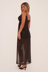 Black Chiffon tie Front Longline Top - Benny
