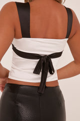 White Satin Monochrome Tie Back Top - Melora