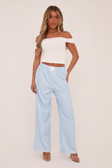 Blue Pinstripe Elasticated Waist Straight Leg Trousers - Doris