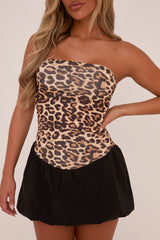 Black Leopard Print Puffball Shoulder Tie Mini Dress - Rebbeca