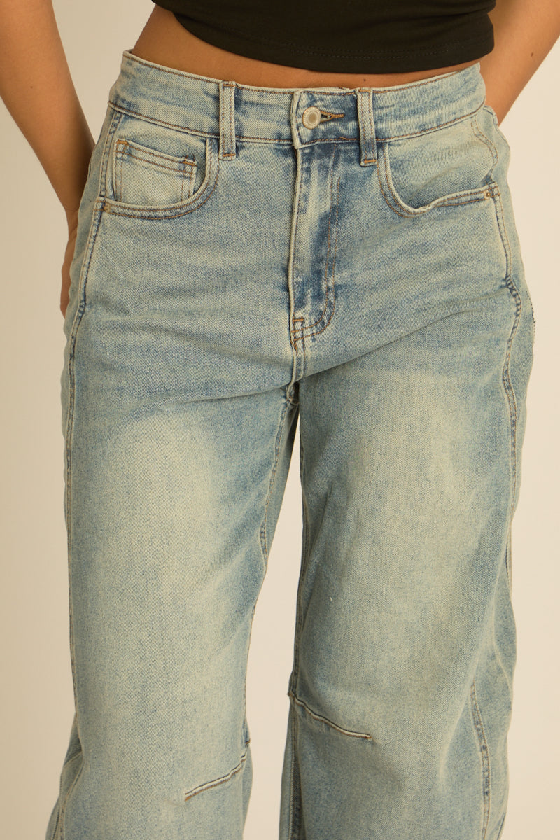 Blue Washed Stretch Denim Barrel Leg Jeans - Orson