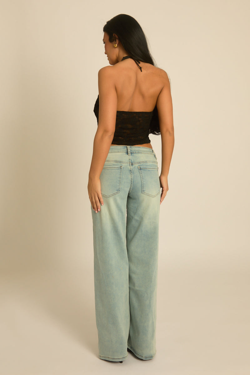 Black Lace Halterneck Tie Front Top - Elder