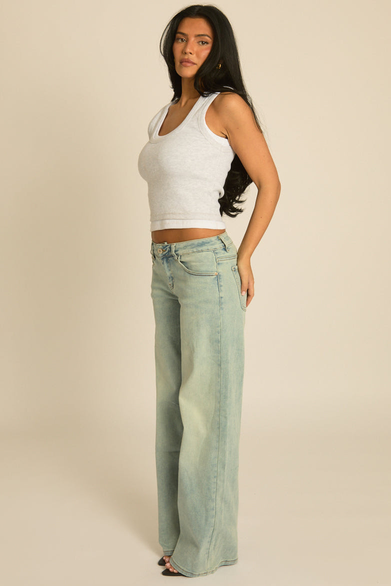 Blue Washed Stretch Denim Low Rise Jeans - Zosia
