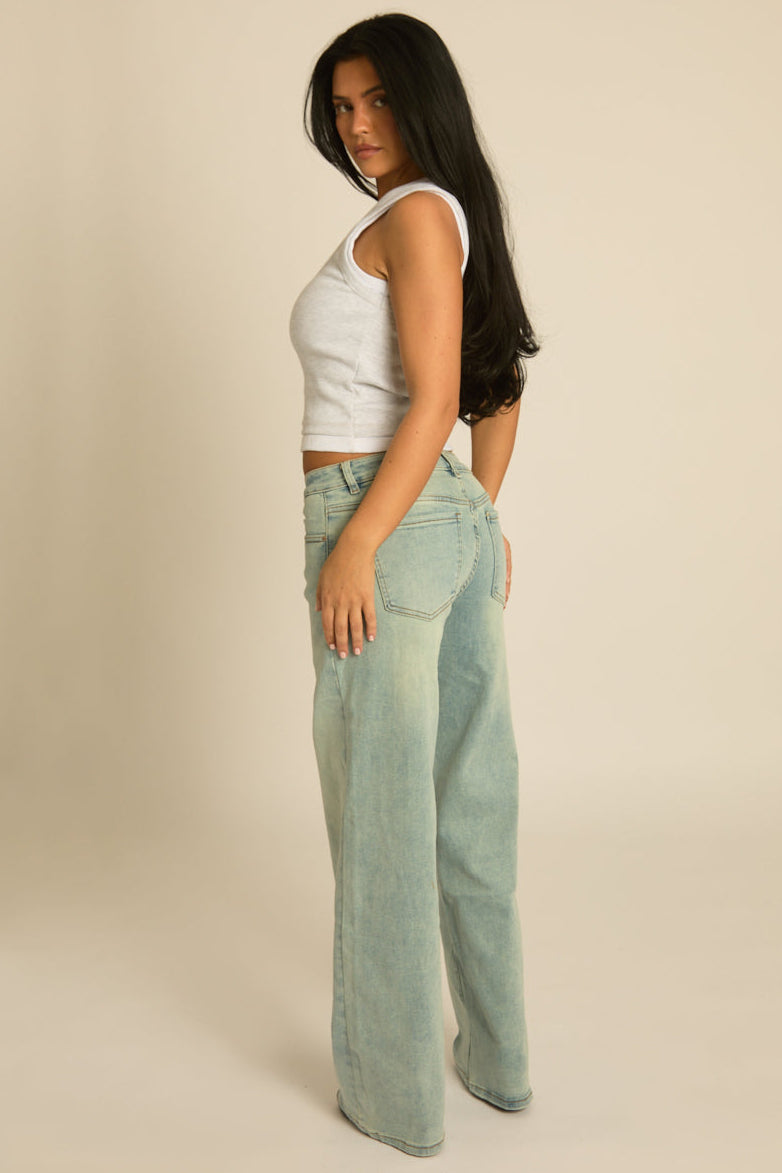 Blue Washed Stretch Denim Low Rise Jeans - Zosia