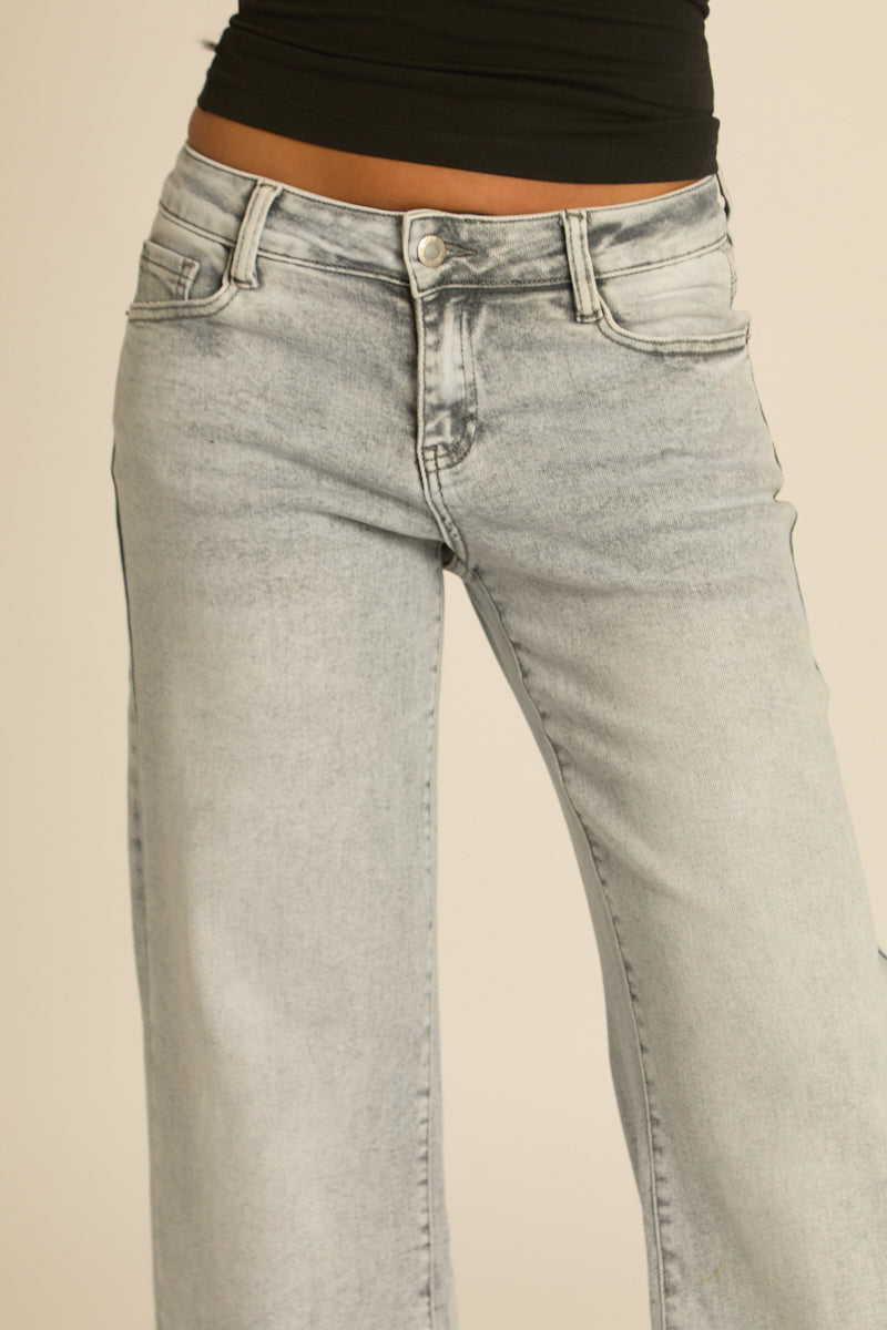 Grey Washed Stretch Denim Low Rise Jeans - Zosia