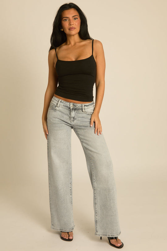 Grey Washed Stretch Denim Low Rise Jeans - Zosia