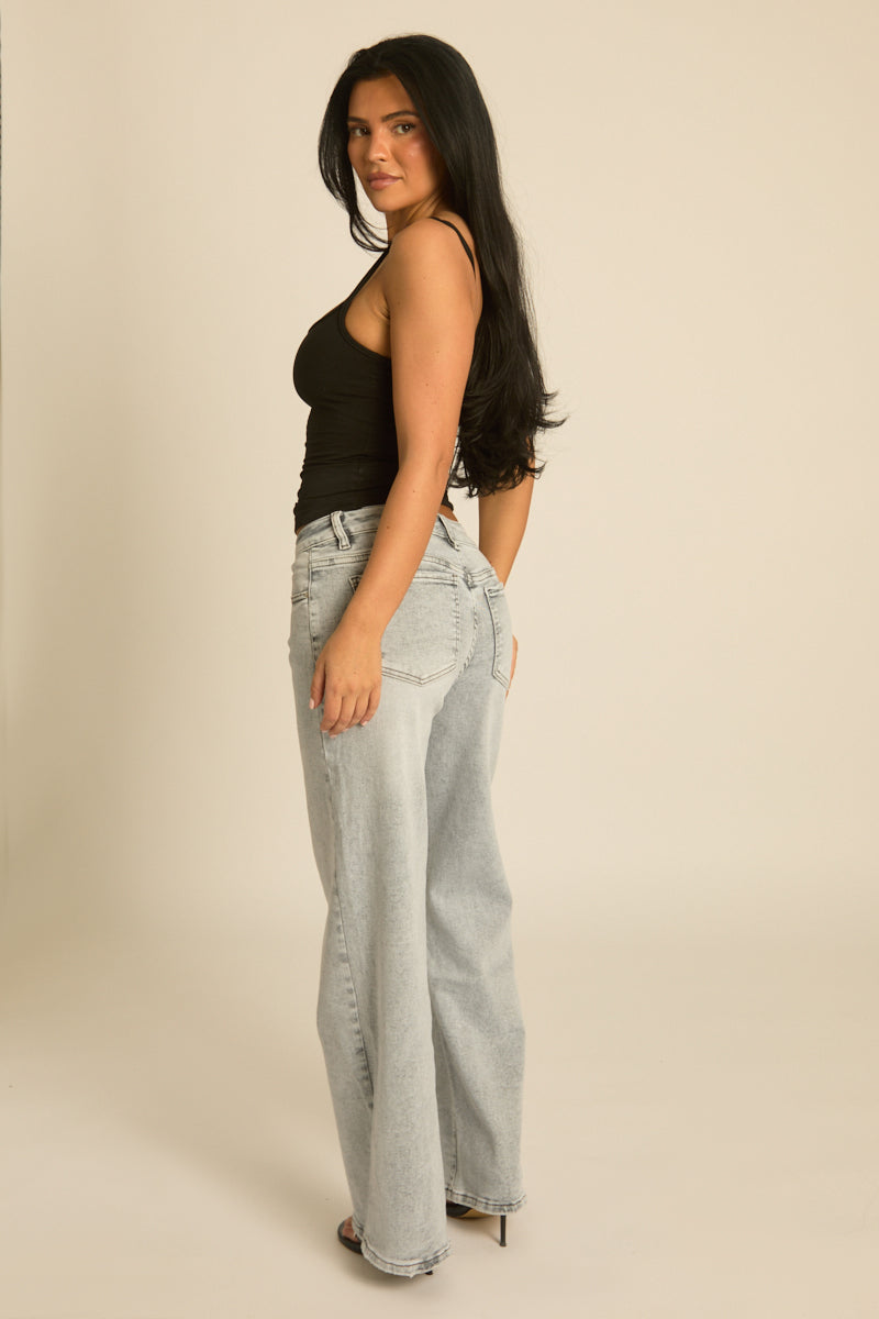 Grey Washed Stretch Denim Low Rise Jeans - Zosia