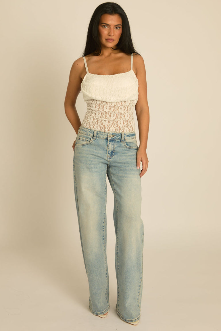 Light Blue Washed Stretch Denim Low Rise Jeans - Leanna